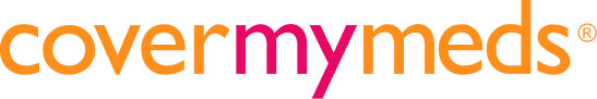 The image depicts the covermymeds logo, featuring orange and pink text.